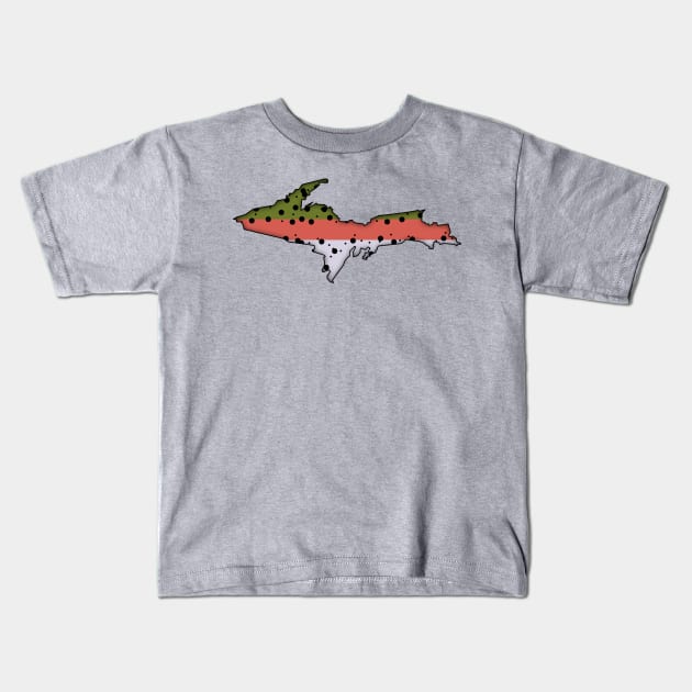 UP Michigan Trout Kids T-Shirt by somekindofguru